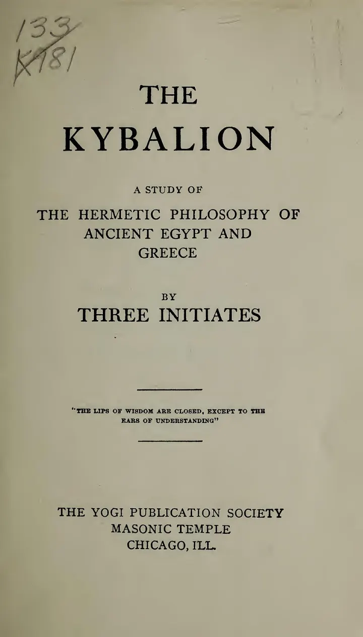 Cover of The Kybalion, original 1908 edition