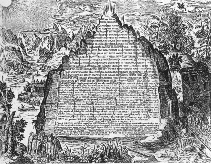 The Emerald Tablet engraved in a landscape, from Heinrich Khunrath's Amphitheatrum sapientiae aeternae